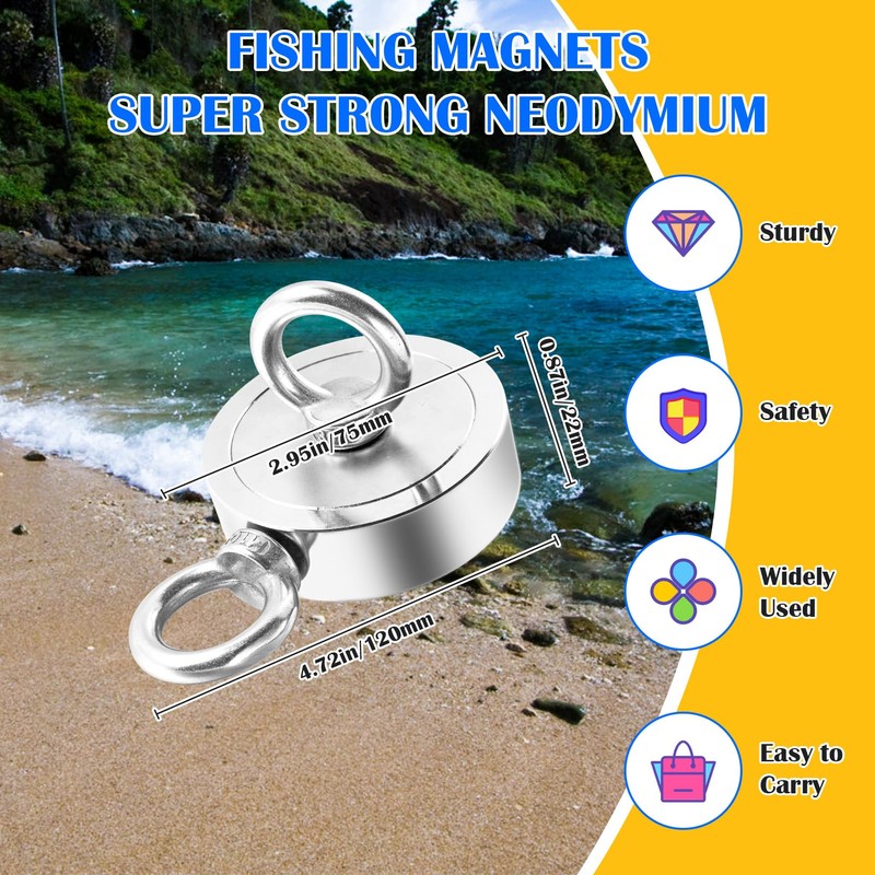 VNDUEEY Magnet Fishing Kit, 1000 LBS Strong Fishing Magnets Kit