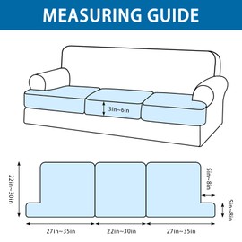 Imnopqr Couch Cushion Covers Leather Look T Cushion Slipcovers Sets Individually Seat Cushion Covers for 3 Cushion Couch Stretch Sofa Cushion Covers Furniture Protector(3PCS T Sofa, Light Grey)