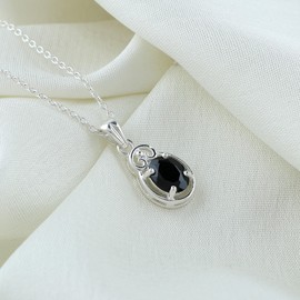 GEMKORA Real Black Spinel Crystal Pendant Necklace, Natural Gemstone, Birthstone Crystal, Healing Stone, Gift for Women Mom Her, Statement Jewellery, 925 Sterling Silver 18 inch