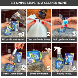 Genie Sheets Glass & Mirror Cleaner | 1 Bottle with Foaming Sprayer + Concentrate Makes 6 24oz Refills | Professional-Strength | Just Add Water | Sustainable EcoFriendly Plant-Based