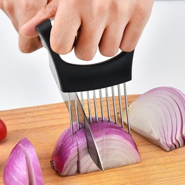 Stainless Steel Onion Holder,2 PCS Onion Slicer Holder Veg Slicer Holder Kitchen Gadgets Small Kitchen Hand Onion Slicer Stainless Steel Cutting Holder for Slicing Fruits Vegetables Meat