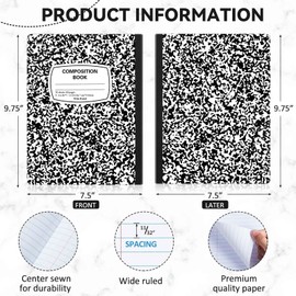 Lewtemi 8 Pcs 7.5" x 9.75" Left Handed Composition Notebook Lefty Composition Notebook Wide Ruled Marble Hard Covers 60 Pages Left Handed Gifts for Lefties Writer Student School Adults Office