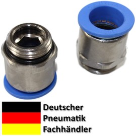 Pneumatic Plug Connection G 3/8 Inch to 6, 8, 10, 12, 14 or 16 mm Pneumatic Hose Set of 2 Cylindrical Push-Fit Fitting (3/8 Inch - 12 mm)