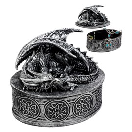 Ebros Gift Oval Celtic Knotwork Mythical Sleeping Dragon Decorative Box Trinket Jewelry Box Figurine 4.75"H