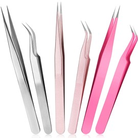 Mudder 6 Pcs Lash Tweezers High Precision Eyelash Tweezers for Lash Extension, Straight and Curved Tip, Stainless Steel for Volume Eyelash Cluster Tools Girls Women Beginners(Colorful)