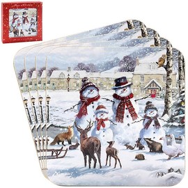 The Leonardo Collection Set of 4 Christmas Coasters - Magic of Christmas - Snowmen and Animals - Richard Macneil Design - Statement Kitchenware for the Home