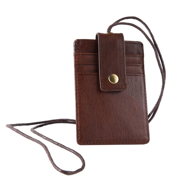 RFID Blocking ID Badge Card Holder Cowhide Wallet Hardware Sewing