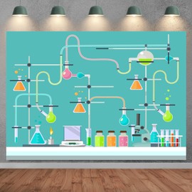 SADFA Cartoon Science Lab Backdrop 10x8ft School Classroom Scientist Themed Party Decorations Chemistry Lab Chemical Experiments Photography Background Photo Shoot Props