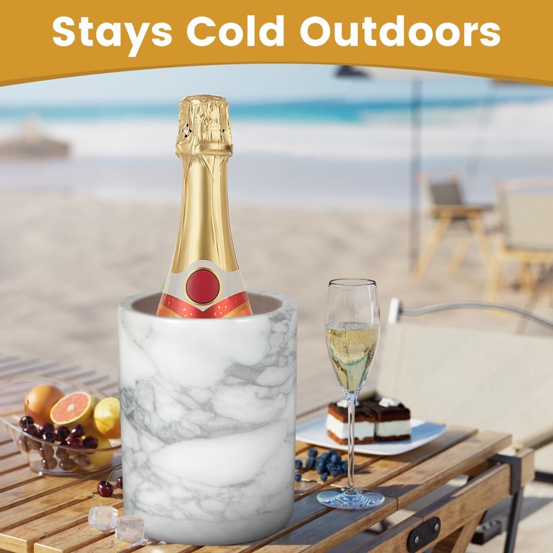 Natural White Marble Wine Chiller Bucket - Handcrafted Cylinder Cooler