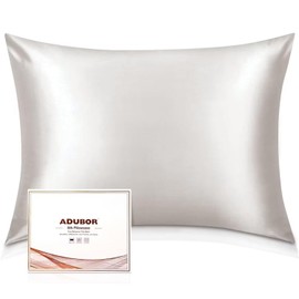 Adubor Silk Pillowcase 2 Pack for Hair and Skin with Hidden Zipper, Both Sides 23 Momme Silk Pillow Case, Queen Size 20×30 inches, Lvory White, 2PCS