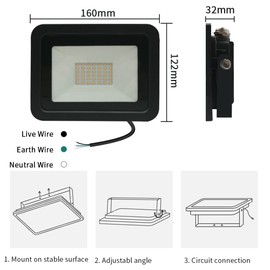 MIHEAL 110V(2 Pack) 50W LED Flood Light, Warm White(3000K), IP67Waterproof Super Bright Security Lights, Outdoor Floodlight for Yard, Garden, Playground, Basketball Court