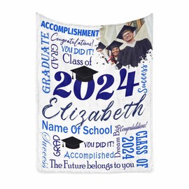 MyPupSocks Custom Graduation Blanket Gifts, Congratulation Class of 2023 Graduation Throw Fleece Blanket for Granddaughter Grandson Son Graduate College University Gift Bedroom Decorative 30x40