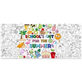 Dvbonike Jumbo End of the School Year Coloring Poster - School’s Out for the Summer DIY Drawing Color-in Paper Blank Art Banner 55.1 x 23.6 Inch Decor, Home Classroom Activity for Kids Party Supplies