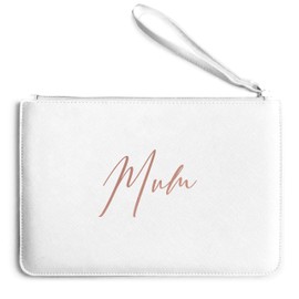 Clutch Bag For Mum - Mothers Day Gift Makeup Cosmetics Pouch - Rose Gold Mum Print, White