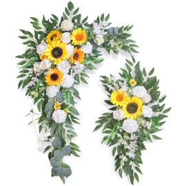 BMQDSM Artificial Flowers Wedding Arch Decor Arch Flowers (Set of 2) for Wedding Welcome Sign and Backdrop Decoration (New Sunflower)