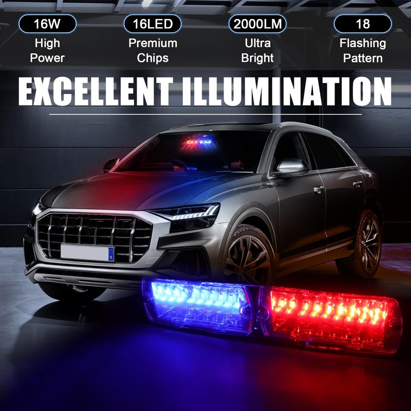 XTAUTO Car 16-led 18 Flashing Mode Emergency Vehicle Dash Warning