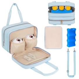 ZIOZERTT Breastmilk Cooler Travel Bag, Wearable Breast Pump Storage Bag Compatible with Momcozy/Medela/Elvie/Willow Breast Pump with Ice Pack and Waterproof Mat,Blue