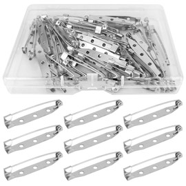 50 Pcs Silver Bar Pins, Safety Pins - Secure Back Clasp - Reliable Brooch Pins for Various Uses Locking Pins Backs Safety Clasp Brooch (38MM, Silver)