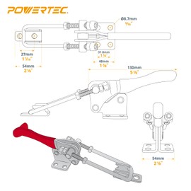 POWERTEC 1PK Toggle Clamp, 1980 lbs Holding Capacity, 40344 Adjustable 90 Degree Vertical U Bolt Latch w/Antislip Hand Grip for Woodworking Jigs & Fixtures, Smoker, Tire Carrier, Tool Box (20324)