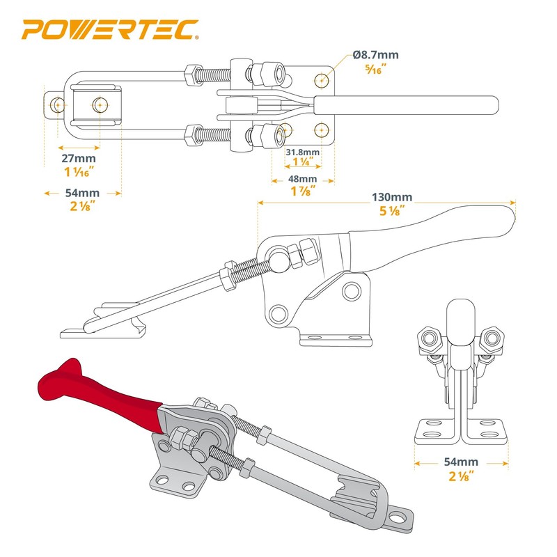 POWERTEC 1PK Toggle Clamp, 1980 lbs Holding Capacity, 40344 Adjustable
