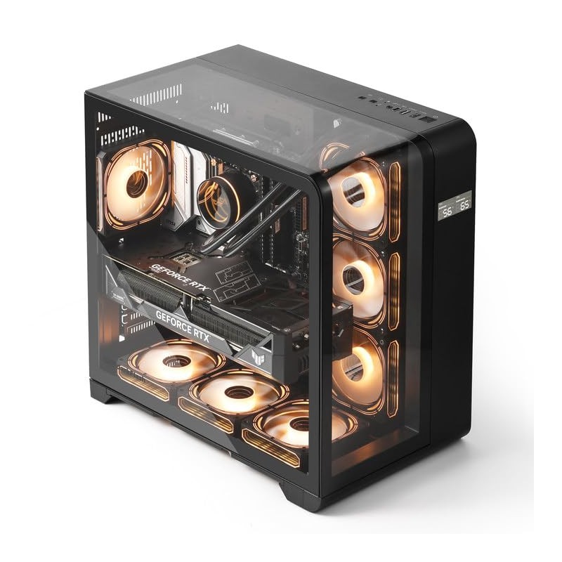 darkFlash ATX Mid-Tower PC Case with Screen, Three Side Glass,