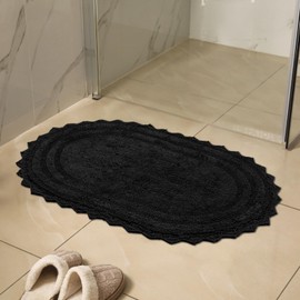 RAJRANG Black Bathroom Rug Pack of 2 - Oval Cotton Crochet Reversible Bath Mat 17x24 Inches