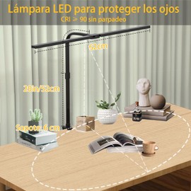 Lámpara de Escritorio LED,Lampara LED,Lámpara de Oficina,Lámpara de Mesa con Diseño de Doble Cabezal,Lampara de Mesa Con Brazo Flexible de 360°,3 Modos,para Trabajar,Estudiar,Leer,Escribir