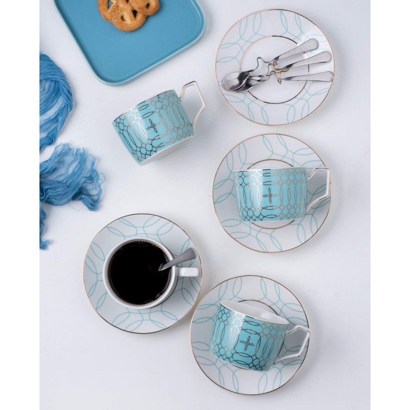 Jusalpha Porcelain Tea Set-Service of 4- Modern Elegant Mint Green