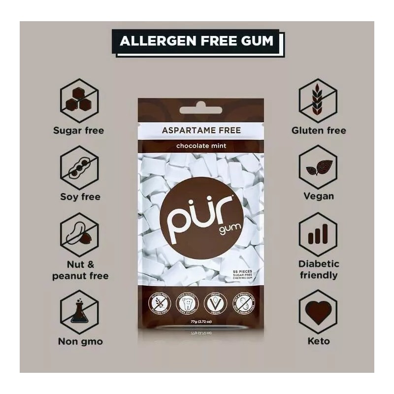 PUR Xylitol Chewing Gum 6 Flavor Variety (55 Pieces, 6