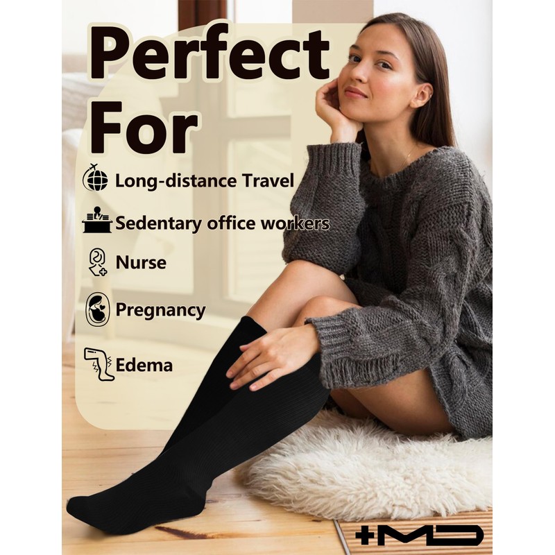 +MD 3 Pairs Compression Socks for Women & Men 15-20mmHg