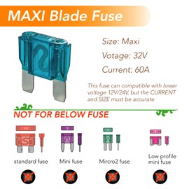 Maxi Blade Fuse kits-10 PCS 32V(12/24V) 60A Automatic Replacement Blade Fuse for Car/RV/Boat/Home et (60A)