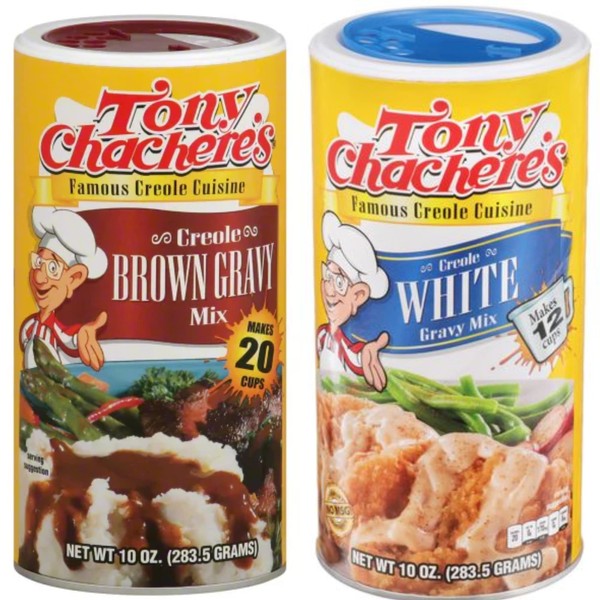 Tony Chachere's Instant White and Brown Gravy Variety 2 Pack 10 Ounce Canisters