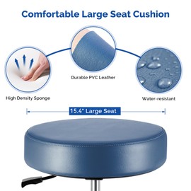 JMU Rolling Stool with Wheels, Heavy Duty Stool 400lbs Weight Capacity, PVC Leather Large Seat for Medical Massage Salon Tattoo Lab Office Home, Seamist