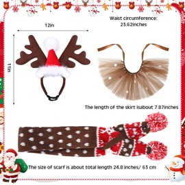 Huhumy 3 Pcs Christmas Dog Costume Set Including Reindeer Antlers Headband Christmas Dog Tutu Dress Cute Tutu Pet Scarf for Medium Dogs Xmas Holiday Party Supplies Outfit Accessory (Brown,Reindeer)