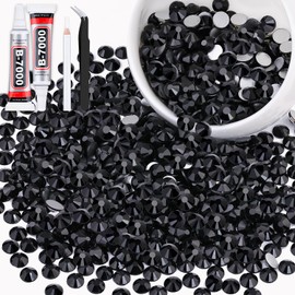600PCS SS30/6mm Crystal Rhinestones (Jet Black) with 2Pcs 10ml B7000 Jewelry Glue, Bedazzling Flatback Glass Rhinestones for Crafting, Gems Diomand Charms for Tumbler Shoes Clothing Mugs Nail Art