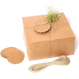 mudrit Kraft Gift Boxes 20 Pack 8x8x4 Inches, Thick Kraft Paper Boxes with Lids, Tags & Jute Rope for Gifts, Wedding Favours, Bridesmaid Proposals, Cupcakes, Crafting