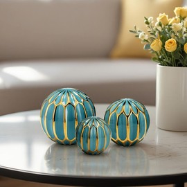 Sagebrook Home Gold Accented Abstract Modern Coastal Decorative Orbs Set of 3 Artistic Room - Color: Blue