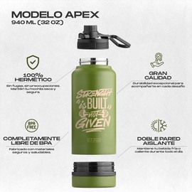 Sport-Trinkflasche, 940 ml, Edelstahl, doppelwandig, Sportflasche, Druckknopfverschluss, integriertes Schlüsselfach, minimalistisches Design, BPA-frei, 100 ml