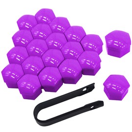 QitinDasen Pack of 20 21 mm Car Wheel Nut Covers, Universal Tyre Nut Caps, Hexagonal Car Hub Screw Cover with Removal Tool (Purple)