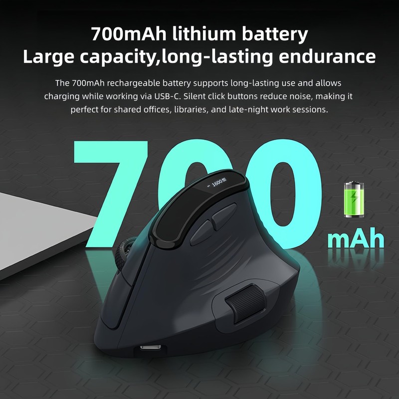 MiniLuxis Ergonomic Vertical Mouse, Dual Scroll, Tri-Mode, OLED Display
