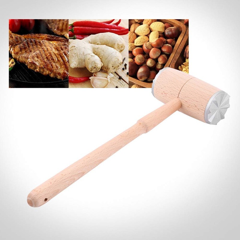 Meat Tenderizer Two Sides Meat Mallet with Wood Handle Heavy