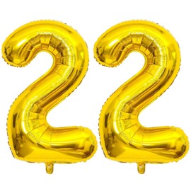 Gold 22 Number Balloons, 40 Inch Giant Number 22 Balloons Foil Mylar Helium Gold Number Balloons for 22th Birthday Party Supplies Anniversary Event Celebration Decorations