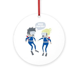 CafePress Diver Gas Mask Diving Funny Who Far Round 4" MDF Holiday Ornament
