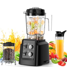 1800W Blender with Grinder - 6-Blade Professional Smoothie Blenders for Kitchen, Crushes Ice, Self-Cleaning, 68oz & 27oz Jars Dishwasher Safe, for Baby Food, Nut Butter