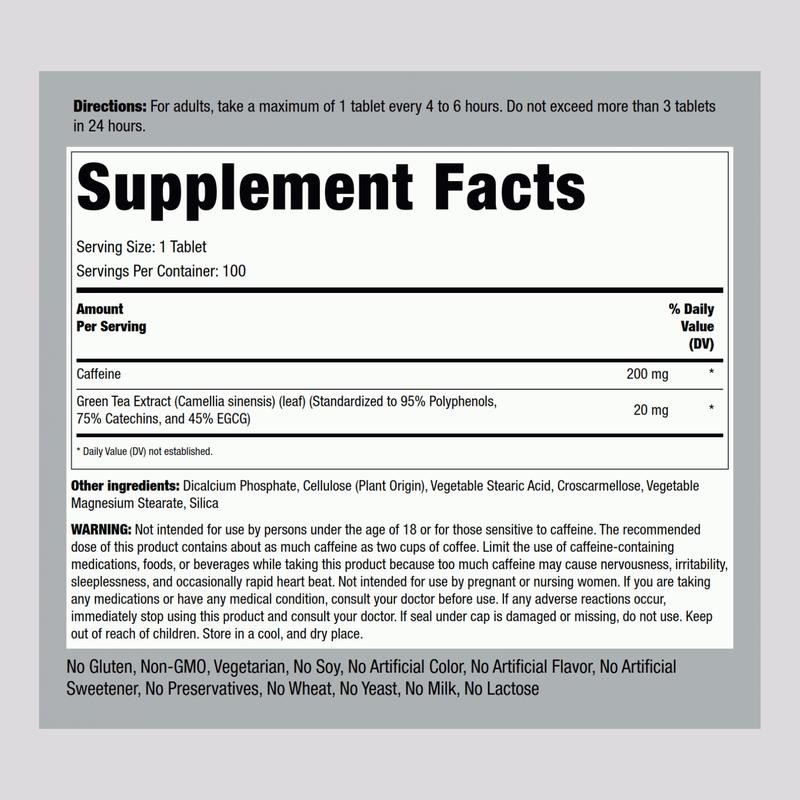 Caffeine Plus Green Tea, 220 mg, 100 Tablets