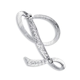 Bling Jewelry Large Statement ABC Pave Crystal Cursive Script Monogram Letters Alphabet Initial Scarf Lapel Pin Brooch for Teenager Women Rose Yellow Gold Plated, Glass, No gemstones