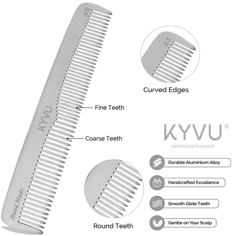 KYVU A5 Handmade 16.8 cm Dual-Tooth Aluminium Comb