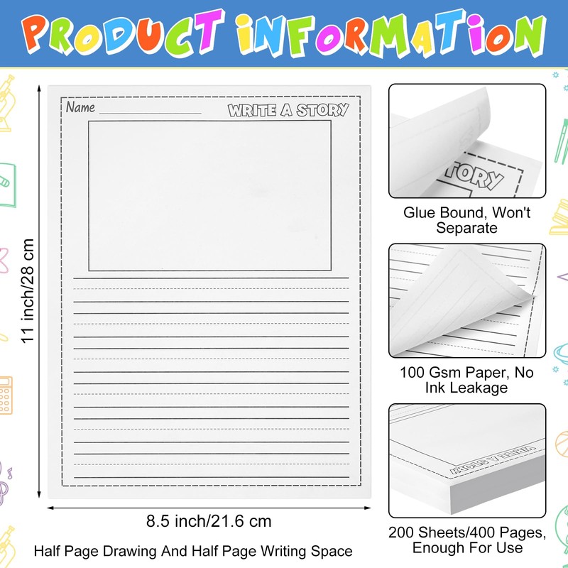 200 Sheets Kindergarten Writing Paper Writing Paper for Kids Story,