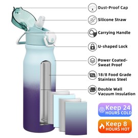 BJPKPK Stainless Steel Insulated Water Bottle With Straw Lid 25oz Reusable Metal Thermos Bottles Keep Cold And Hot,Ocean Dream