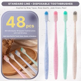 Cepillos de Dientes Desechables 48 Piezas Envueltos Individualmente, Cerdas Suaves, Cepillos de Viaje a Granel para Adultos Niños Huéspedes Hotel Hogar Camping Donación – 4 Colores, Paquete Manual Mini de Valor